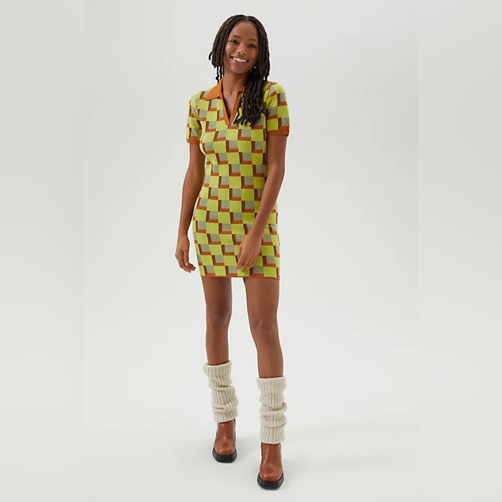 Another Girl Women's Retro Artsy Vintage Check Knit Mod Polo Dress size S